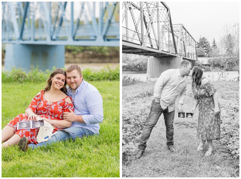 married couple share kiss and pregnancy announcement at Tindall Bridge in Ohio 
